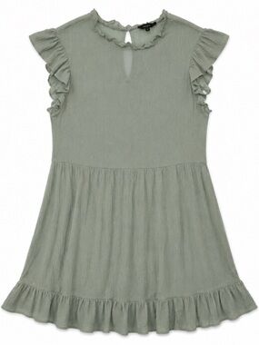 Rolypoly • Ruffle Sleeve • Sage Green • Side Zip • Pockets • Mini Dress • Medium